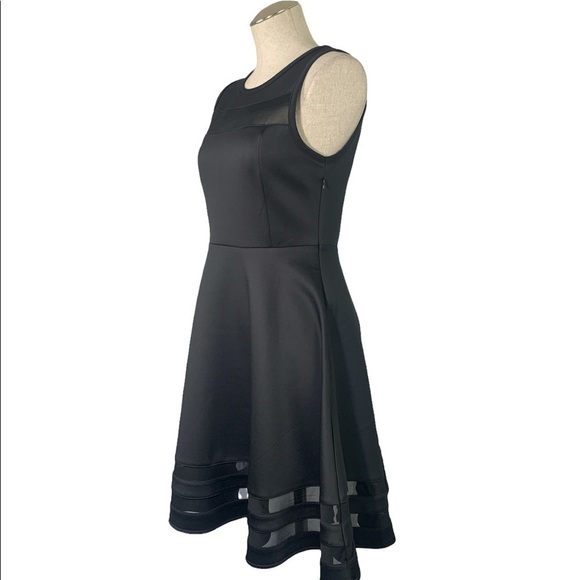 Lulu’s Black Stretch Fit & Flare Midi Dress Mesh Panels - Black, Sz Medium - Picture 7 of 7